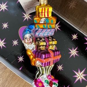 Vintage Christopher Radko from the collector era, tag attached Elf with packages